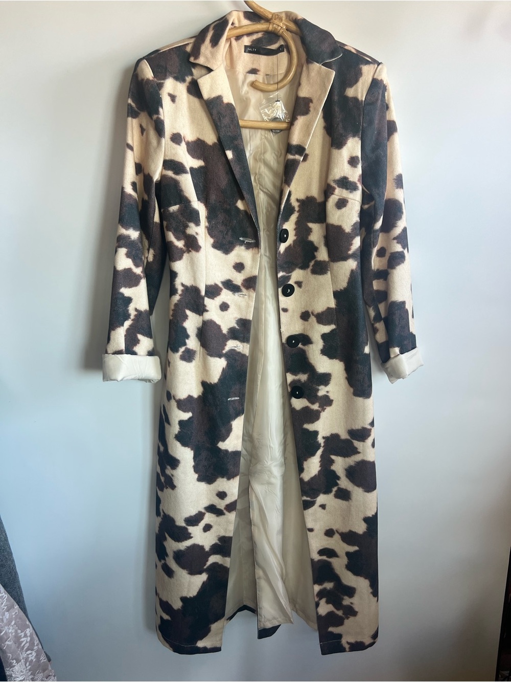 Salty Cow-Print Long Tailored Trench Coat